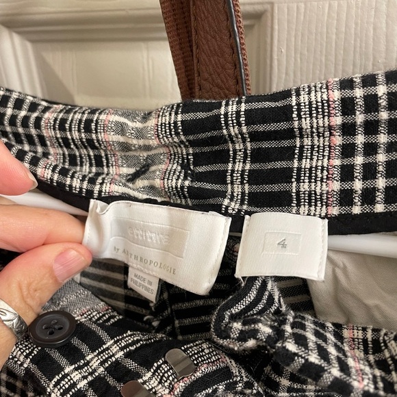 Women’s Anthropologie Ett Twa Black & White Plaid Cropped Wide Leg Pants - Picture 2 of 3